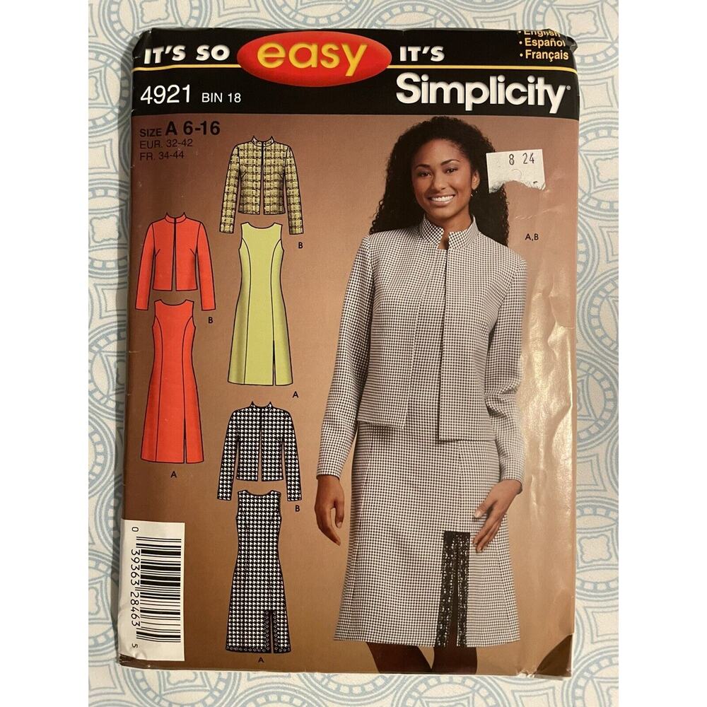 Simplicity 4921 Misses/Miss Petite Dress & Lined Jacket size 6-16 New Uncut
